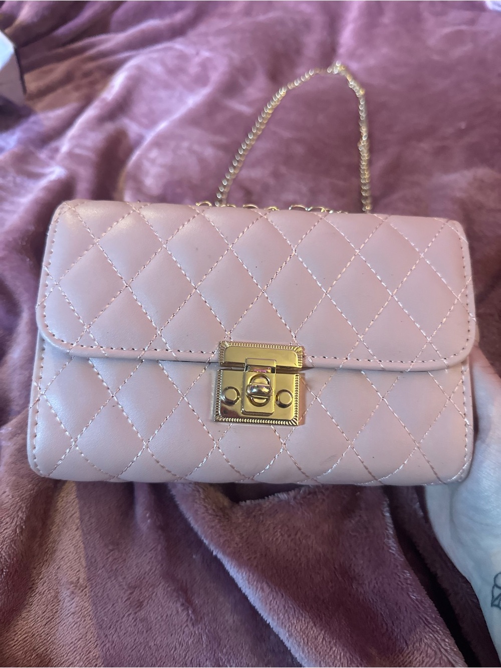 Quilted Pink Chain Shoulder Bag with Gold Hardware